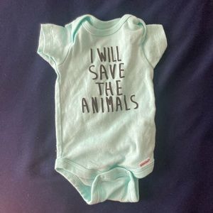 Carter’s newborn onesie “I will save the animals”